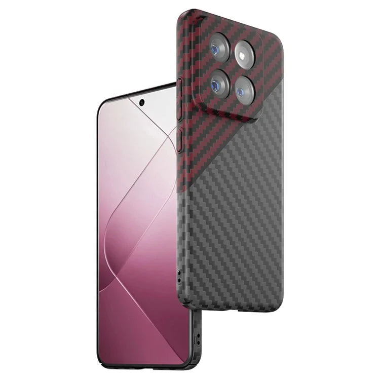 For Xiaomi 14 Pro Case Anti-fall Carbon Fiber Texture Splicing Color Phone Protector+Red
