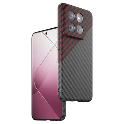 For Xiaomi 14 Pro Case Anti-fall Carbon Fiber Texture Splicing Color Phone Protector+Red
