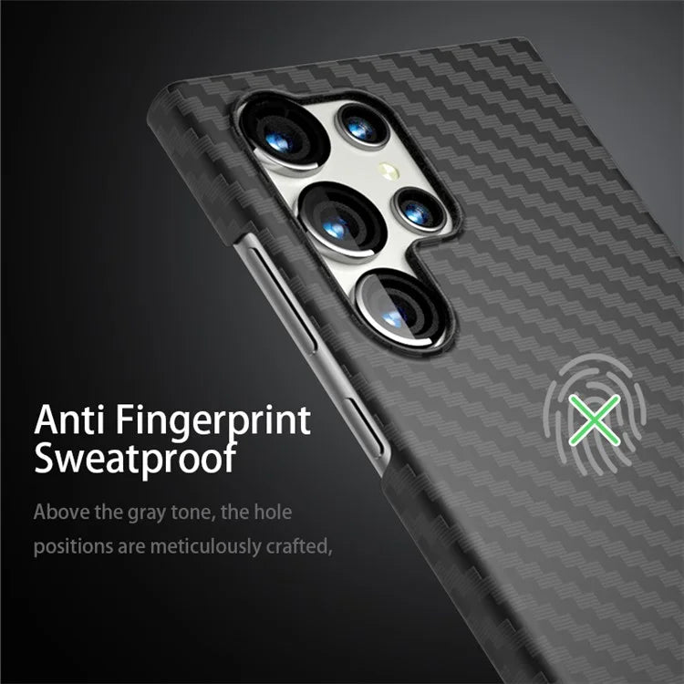 For Samsung Galaxy S23 Ultra Case Carbon Fiber Texture Ant-fingerprint Smartphone Back Cover