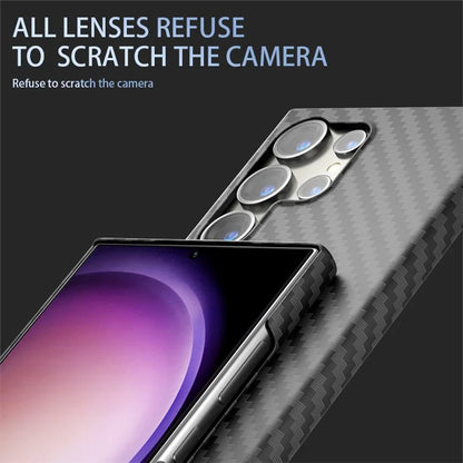For Samsung Galaxy S23 Ultra Case Carbon Fiber Texture Ant-fingerprint Smartphone Back Cover
