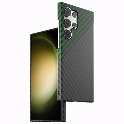 For Samsung Galaxy S23 Ultra Case Carbon Fiber Texture Ant-fingerprint Smartphone Back Cover+Green