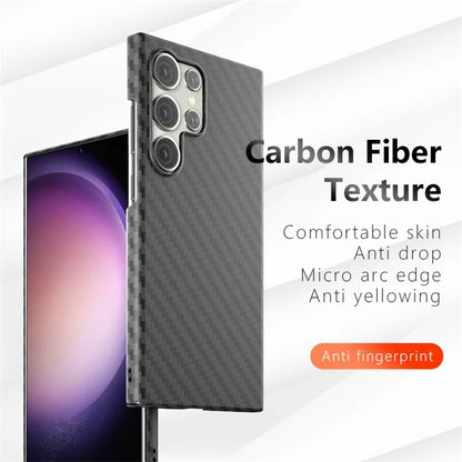 For Samsung Galaxy S23 Ultra Case Carbon Fiber Texture Ant-fingerprint Smartphone Back Cover+Green