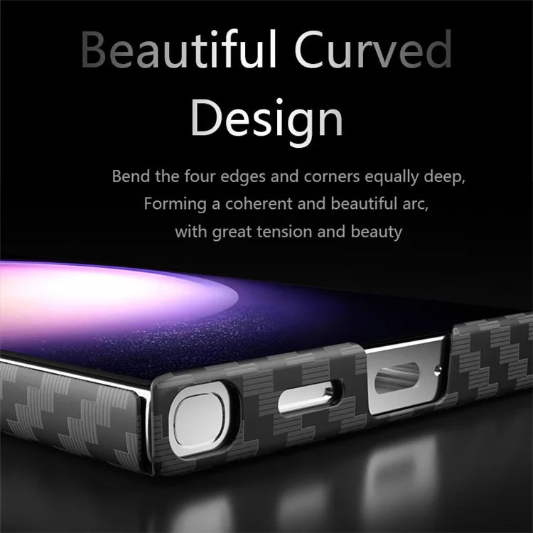 For Samsung Galaxy S23 Ultra Case Carbon Fiber Texture Ant-fingerprint Smartphone Back Cover+Green