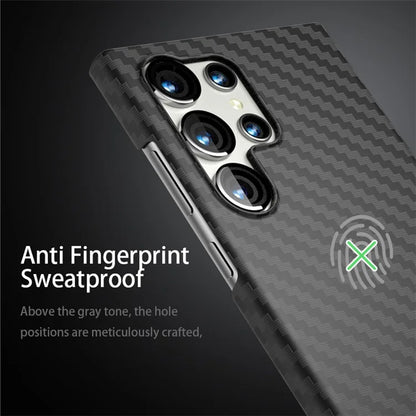 For Samsung Galaxy S23 Ultra Case Carbon Fiber Texture Ant-fingerprint Smartphone Back Cover+Green