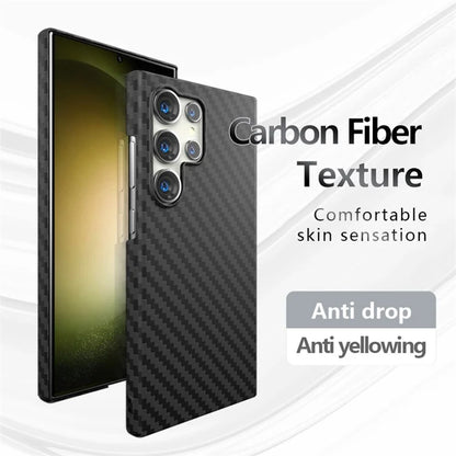 For Samsung Galaxy S23 Ultra Case Carbon Fiber Texture Ant-fingerprint Smartphone Back Cover+White