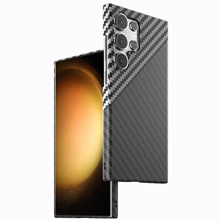 For Samsung Galaxy S24 Ultra Case Anti-drop PC Carbon Fiber Texture Phone Guard Cover+White