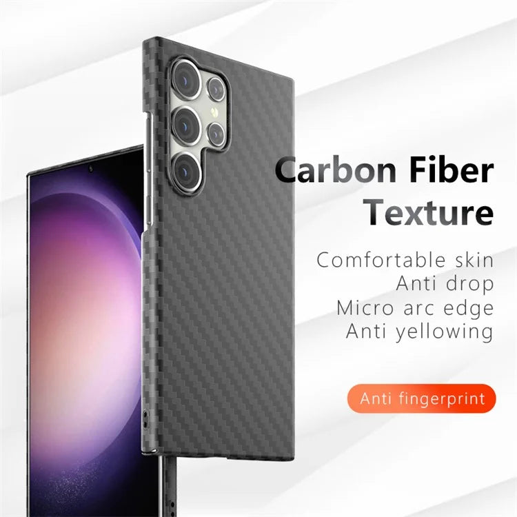For Samsung Galaxy S24 Ultra Case Anti-drop PC Carbon Fiber Texture Phone Guard Cover+White