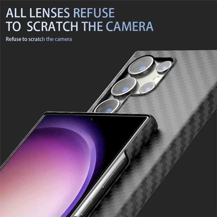 For Samsung Galaxy S24 Ultra Case Anti-drop PC Carbon Fiber Texture Phone Guard Cover+White