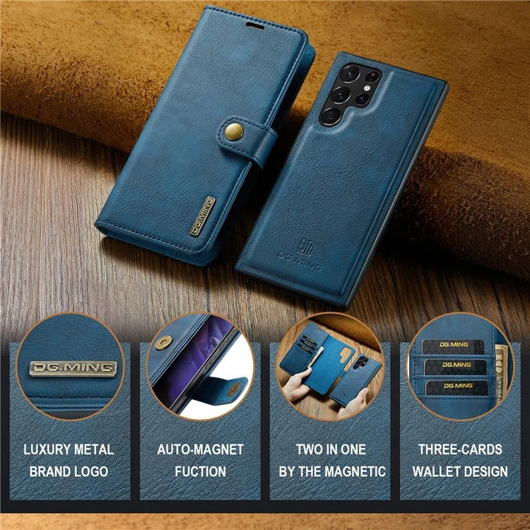 DG.MING for Samsung Galaxy S24 Ultra Case Detachable Split Leather Cover with Stand Wallet