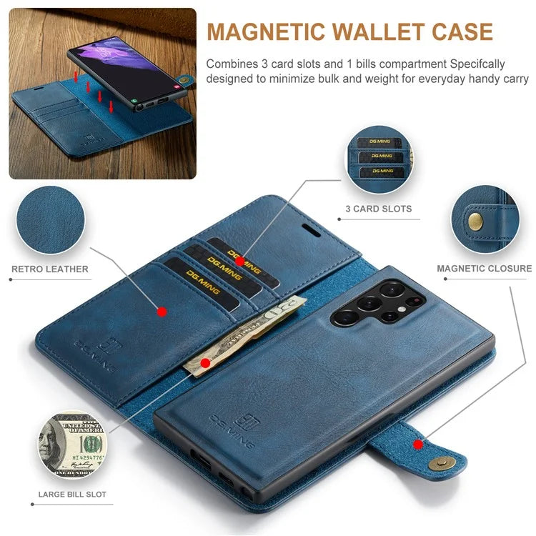 DG.MING for Samsung Galaxy S24 Ultra Case Detachable Split Leather Cover with Stand Wallet