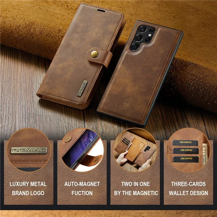 DG.MING for Samsung Galaxy S24 Ultra Case Detachable Split Leather Cover with Stand Wallet