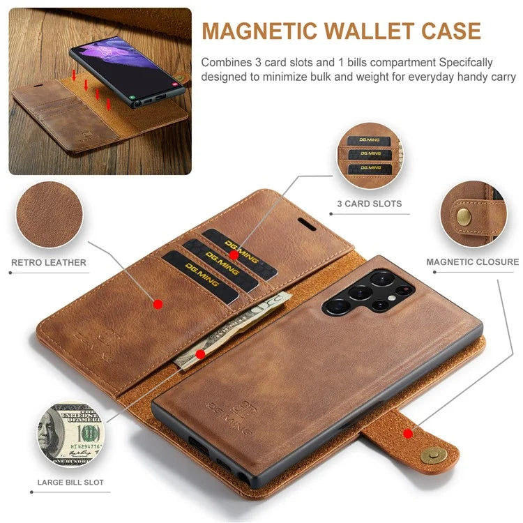 DG.MING for Samsung Galaxy S24 Ultra Case Detachable Split Leather Cover with Stand Wallet