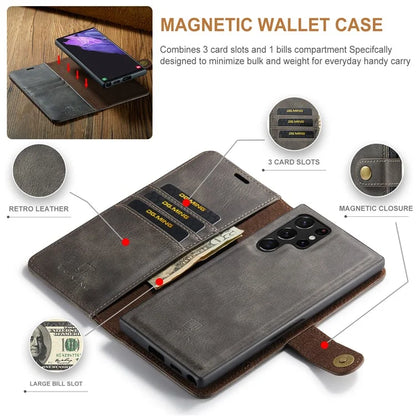 DG.MING for Samsung Galaxy S24 Ultra Case Detachable Split Leather Cover with Stand Wallet