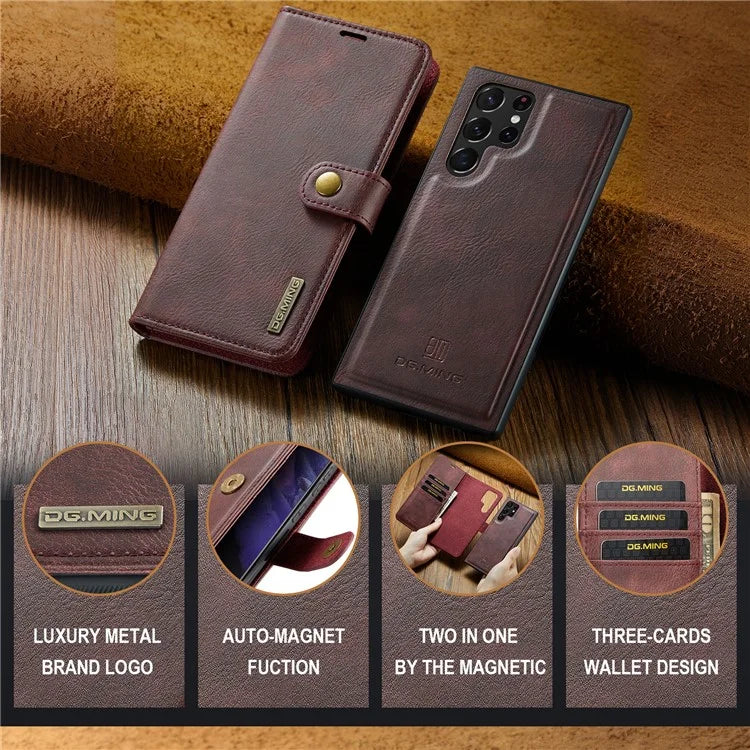 DG.MING for Samsung Galaxy S24 Ultra Case Detachable Split Leather Cover with Stand Wallet