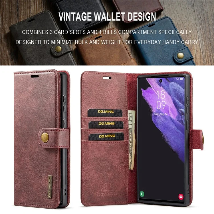 DG.MING for Samsung Galaxy S24 Ultra Case Detachable Split Leather Cover with Stand Wallet