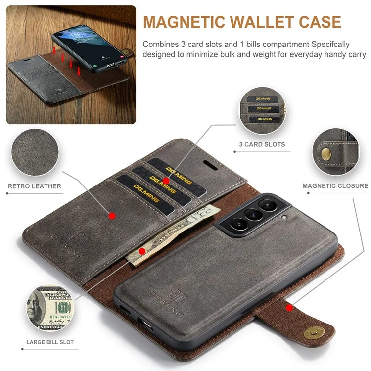 DG.MING for Samsung Galaxy S24 Case Detachable 2-in-1 Split Leather Phone Cover
