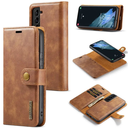 DG.MING for Samsung Galaxy S24+ Case Split Leather Wallet Detachable Phone Cover