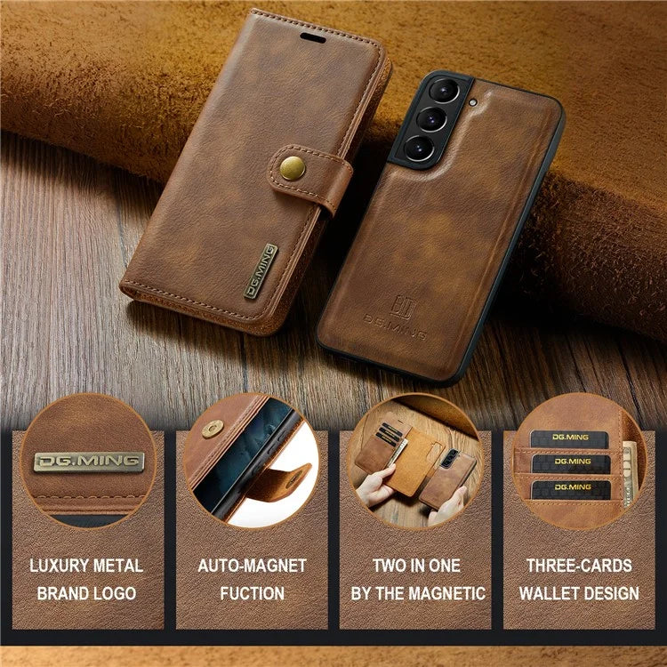 DG.MING for Samsung Galaxy S24+ Case Split Leather Wallet Detachable Phone Cover