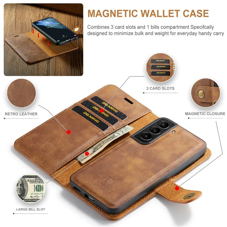 DG.MING for Samsung Galaxy S24+ Case Split Leather Wallet Detachable Phone Cover