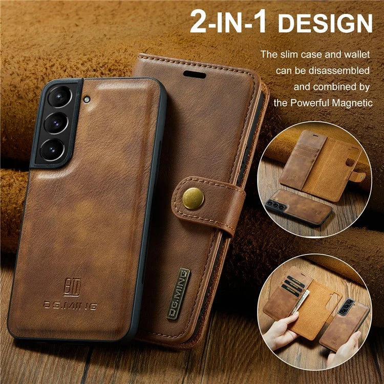 DG.MING for Samsung Galaxy S24+ Case Split Leather Wallet Detachable Phone Cover