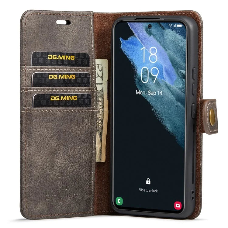 DG.MING for Samsung Galaxy S24+ Case Split Leather Wallet Detachable Phone Cover