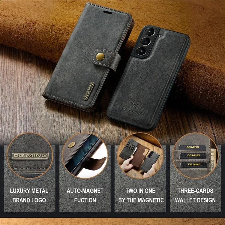DG.MING for Samsung Galaxy S24+ Case Split Leather Wallet Detachable Phone Cover