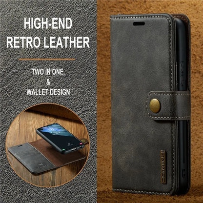 DG.MING for Samsung Galaxy S24+ Case Split Leather Wallet Detachable Phone Cover