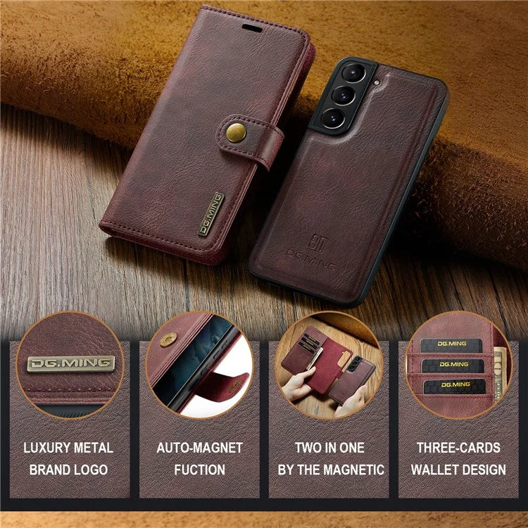 DG.MING for Samsung Galaxy S24+ Case Split Leather Wallet Detachable Phone Cover