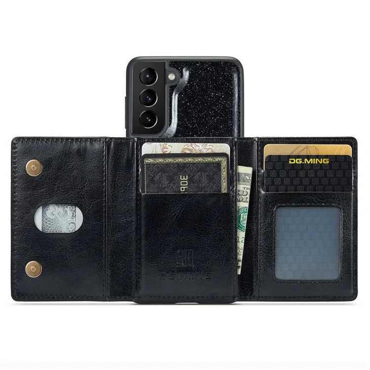 DG.MING M3 Series For Samsung Galaxy S24+ Case Glittery Kickstand Cover with Detachable Wallet