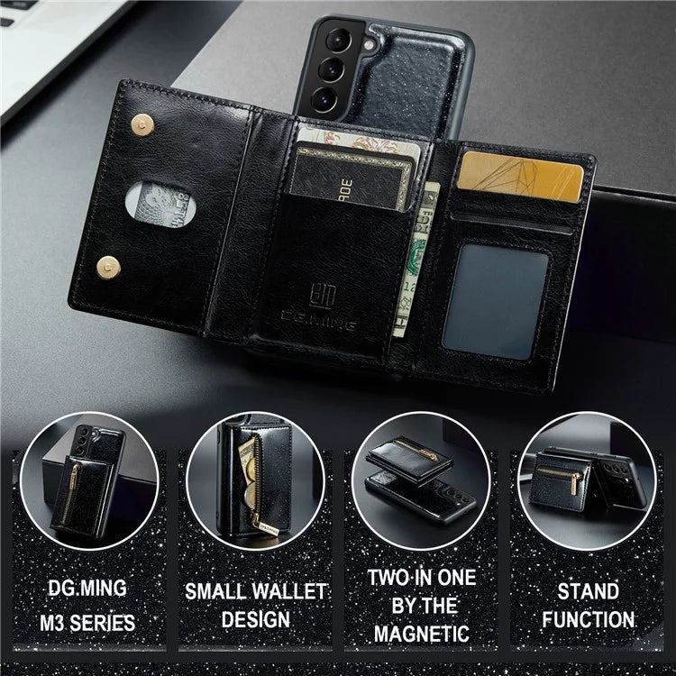 DG.MING M3 Series For Samsung Galaxy S24+ Case Glittery Kickstand Cover with Detachable Wallet