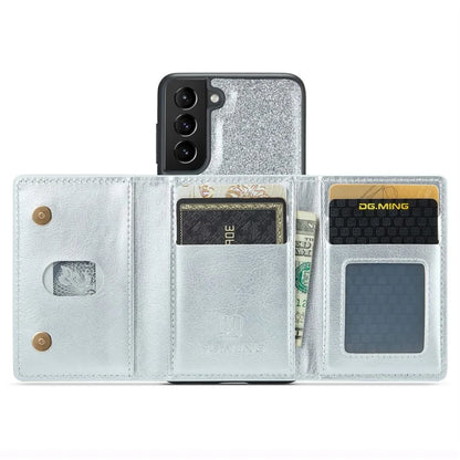 DG.MING M3 Series For Samsung Galaxy S24+ Case Glittery Kickstand Cover with Detachable Wallet