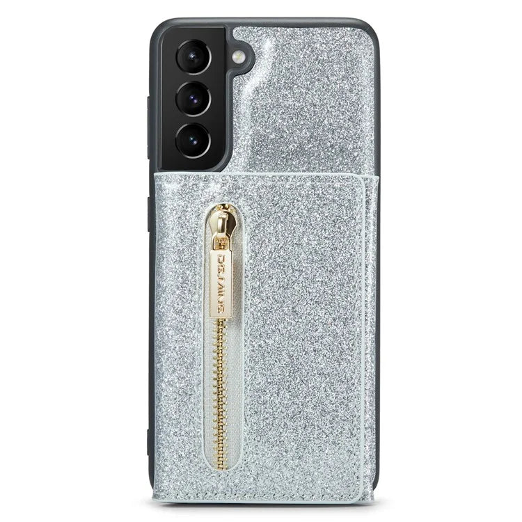 DG.MING M3 Series For Samsung Galaxy S24+ Case Glittery Kickstand Cover with Detachable Wallet