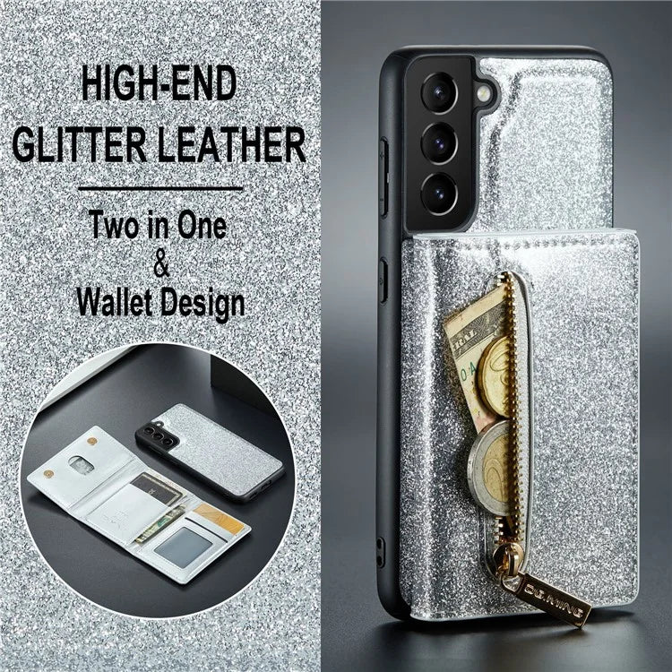 DG.MING M3 Series For Samsung Galaxy S24+ Case Glittery Kickstand Cover with Detachable Wallet
