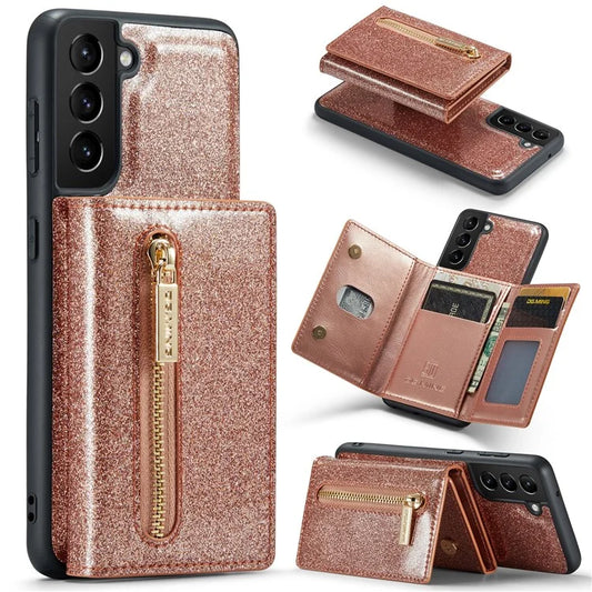 DG.MING M3 Series For Samsung Galaxy S24 Kickstand Case Detachable Wallet Glitter Phone Cover