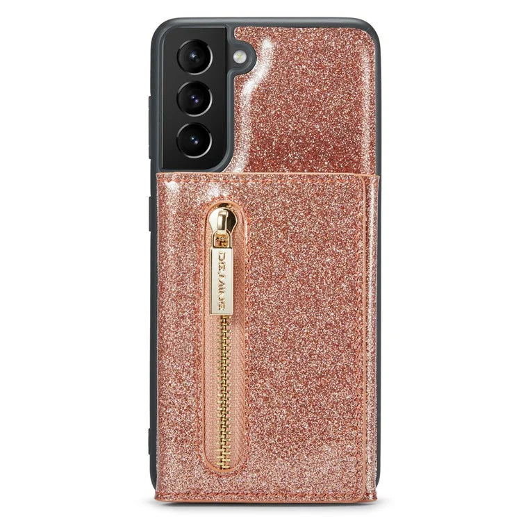 DG.MING M3 Series For Samsung Galaxy S24 Kickstand Case Detachable Wallet Glitter Phone Cover