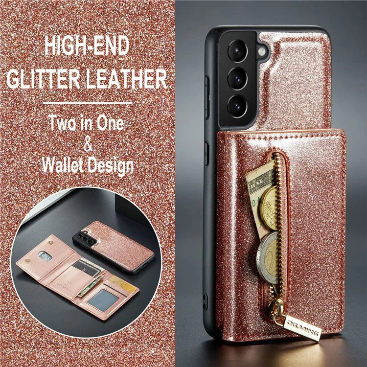 DG.MING M3 Series For Samsung Galaxy S24 Kickstand Case Detachable Wallet Glitter Phone Cover