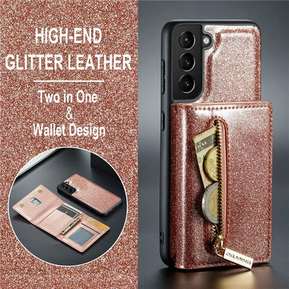 DG.MING M3 Series For Samsung Galaxy S24 Kickstand Case Detachable Wallet Glitter Phone Cover
