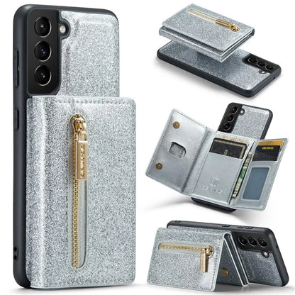 DG.MING M3 Series For Samsung Galaxy S24 Kickstand Case Detachable Wallet Glitter Phone Cover
