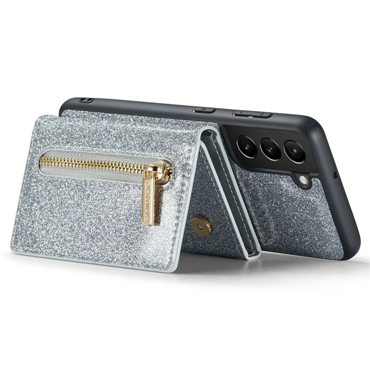 DG.MING M3 Series For Samsung Galaxy S24 Kickstand Case Detachable Wallet Glitter Phone Cover