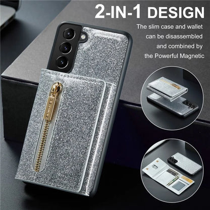 DG.MING M3 Series For Samsung Galaxy S24 Kickstand Case Detachable Wallet Glitter Phone Cover
