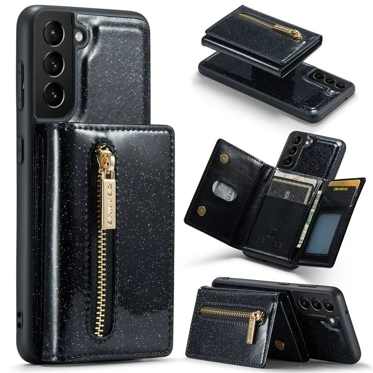 DG.MING M3 Series For Samsung Galaxy S24 Kickstand Case Detachable Wallet Glitter Phone Cover