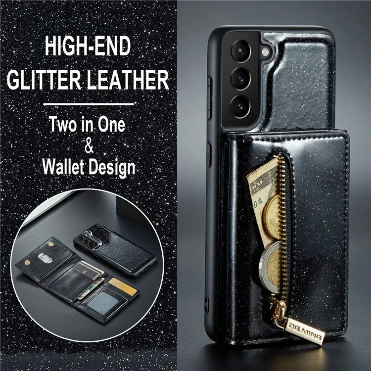 DG.MING M3 Series For Samsung Galaxy S24 Kickstand Case Detachable Wallet Glitter Phone Cover
