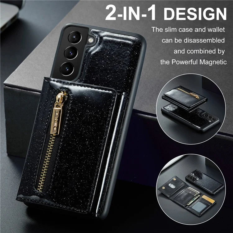 DG.MING M3 Series For Samsung Galaxy S24 Kickstand Case Detachable Wallet Glitter Phone Cover
