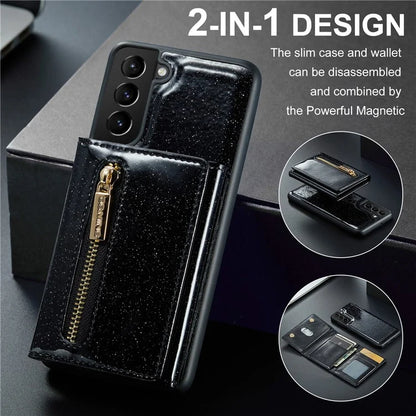 DG.MING M3 Series For Samsung Galaxy S24 Kickstand Case Detachable Wallet Glitter Phone Cover