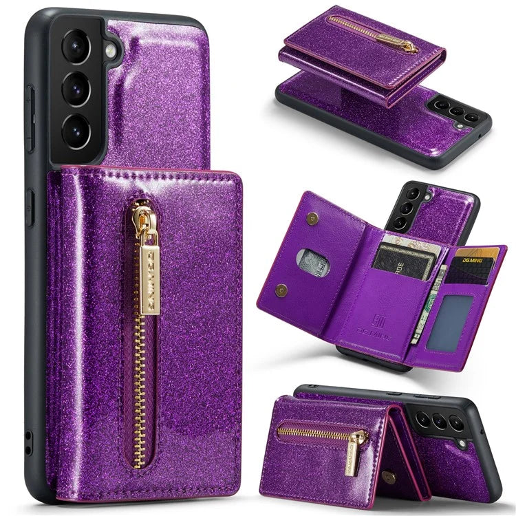 DG.MING M3 Series For Samsung Galaxy S24 Kickstand Case Detachable Wallet Glitter Phone Cover