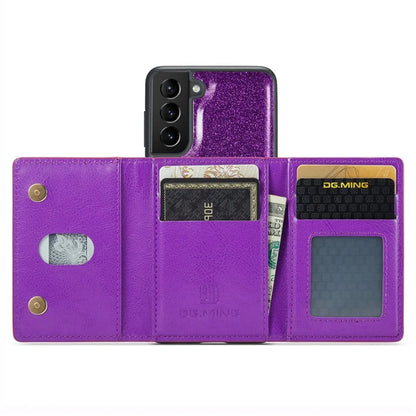 DG.MING M3 Series For Samsung Galaxy S24 Kickstand Case Detachable Wallet Glitter Phone Cover