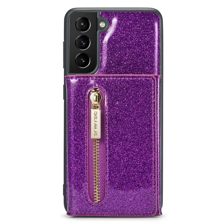 DG.MING M3 Series For Samsung Galaxy S24 Kickstand Case Detachable Wallet Glitter Phone Cover