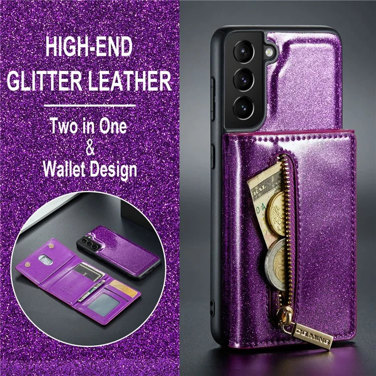 DG.MING M3 Series For Samsung Galaxy S24 Kickstand Case Detachable Wallet Glitter Phone Cover