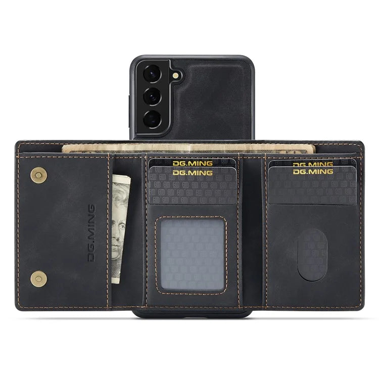 DG.MING M1 Series for Samsung Galaxy S24+ Case Magnetic Wallet Leather Coated PC+TPU Cover
