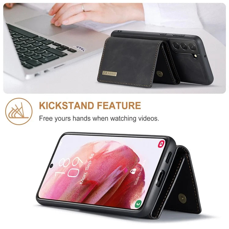 DG.MING M1 Series for Samsung Galaxy S24+ Case Magnetic Wallet Leather Coated PC+TPU Cover